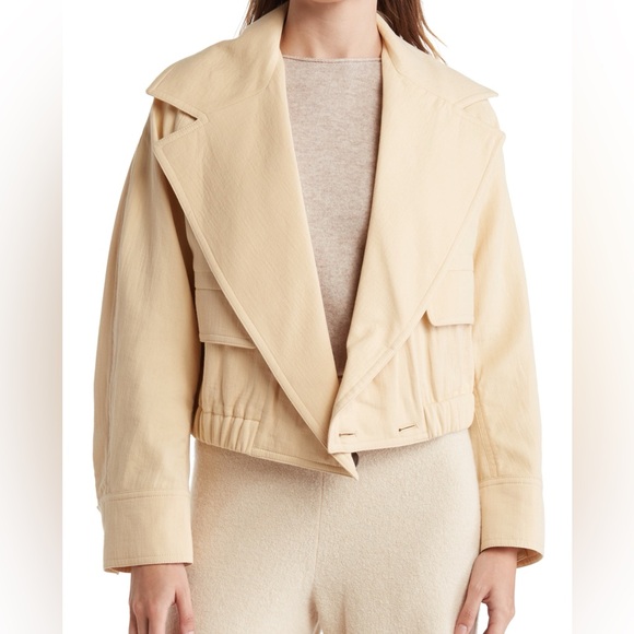 VINCE Pale Peach Cropped Blazer 100% Cotton Size L - Picture 2 of 15